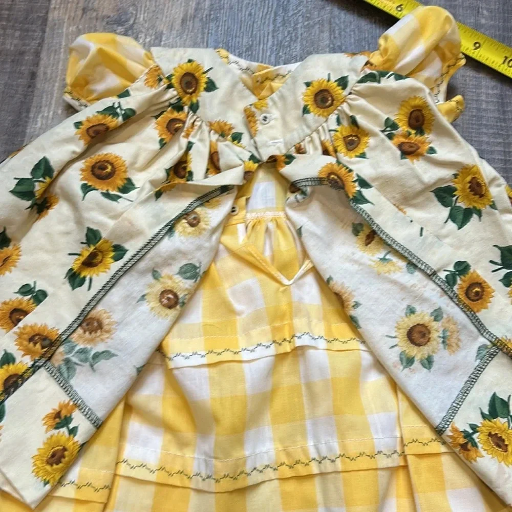 Homemade Baby Yellow Checked Dress with cover one of a kind